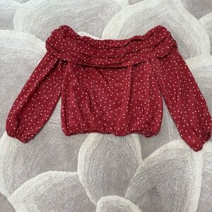 Off-Shoulder Red Polka Dot Blouse